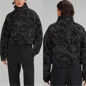Lululemon Scuba Oversized Fleece Jacquard Half Zip Funnel Neck XS/S Black